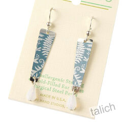 Lemon Tree - White Ferns Long Drop Earrings with White Bead - product images 3 of 4