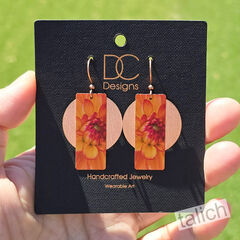 DC Designs - Orange Dahlia Column Layered on Copper Disc Earrings DA1AE - product images 3 of 5