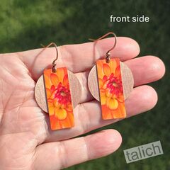 DC Designs - Orange Dahlia Column Layered on Copper Disc Earrings DA1AE - product images 4 of 5