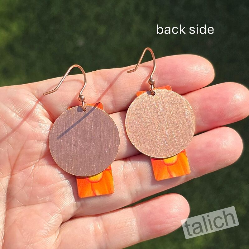 DC Designs - Orange Dahlia Column Layered on Copper Disc Earrings DA1AE - product image 