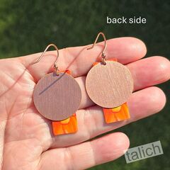 DC Designs - Orange Dahlia Column Layered on Copper Disc Earrings DA1AE - product images 5 of 5