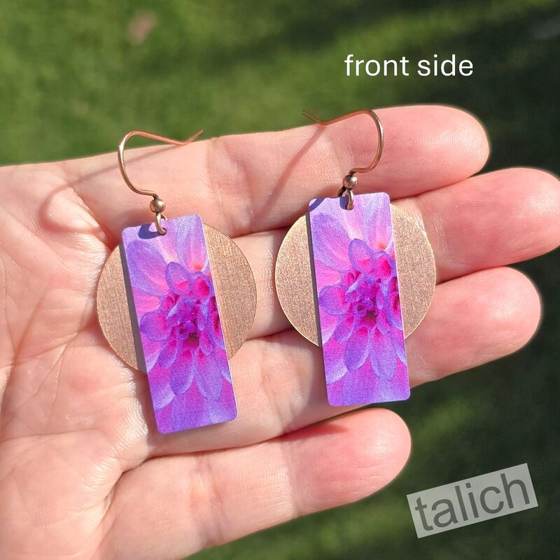 DC Designs - Purple Dahlia Column Layered on Copper Disc Earrings DA17AE - product image 