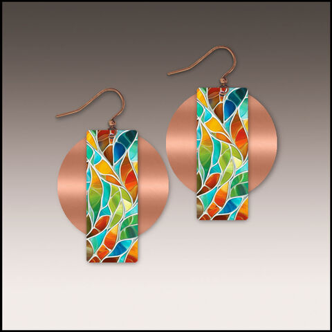 DC,Designs,-,Seaglass,Mosaic,Column,Layered,on,Copper,Disc,Earrings,HM12AE,DC Designs Jewelry, Art Print Earrings, DC Designs Earrings, Handmade Colorado