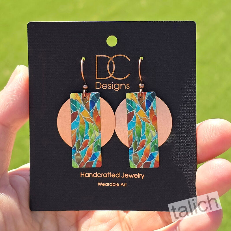 DC Designs - Seaglass Mosaic Column Layered on Copper Disc Earrings HM12AE - product image 