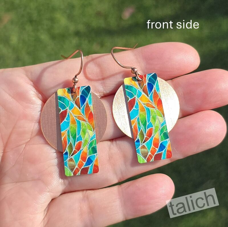 DC Designs - Seaglass Mosaic Column Layered on Copper Disc Earrings HM12AE - product image 