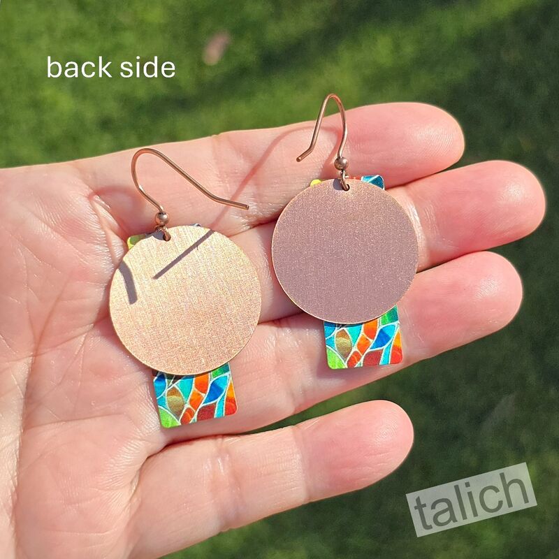 DC Designs - Seaglass Mosaic Column Layered on Copper Disc Earrings HM12AE - product image 