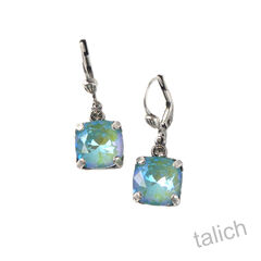 Catherine Popesco Antique Silver Square Swarovski Crystals Drop Earrings in Sage - product images 2 of 4