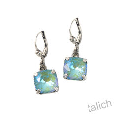 Catherine Popesco Antique Silver Square Swarovski Crystals Drop Earrings in Sage - product images 1 of 4