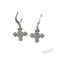 Catherine Popesco Antique Silver Small Square Cross Earrings with Crystals - product images 2 of 5