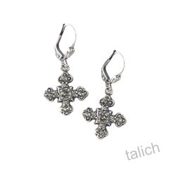 Catherine Popesco Antique Silver Small Square Cross Earrings with Crystals - product images 1 of 5