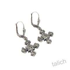 Catherine Popesco Antique Silver Small Square Cross Earrings with Crystals - product images 3 of 5