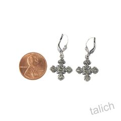 Catherine Popesco Antique Silver Small Square Cross Earrings with Crystals - product images 4 of 5