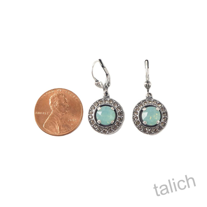 Catherine Popesco Antique Silver Halo Crystals Round Drop Earrings in Pacific Opal - product image 