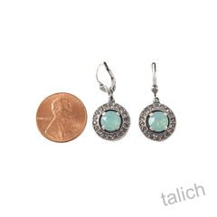 Catherine Popesco Antique Silver Halo Crystals Round Drop Earrings in Pacific Opal - product images 3 of 5