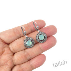 Catherine Popesco Antique Silver Halo Crystals Round Drop Earrings in Pacific Opal - product images 5 of 5