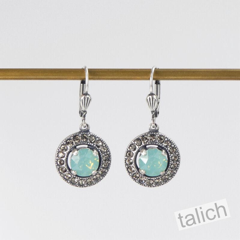 Catherine Popesco Antique Silver Halo Crystals Round Drop Earrings in Pacific Opal - product image 