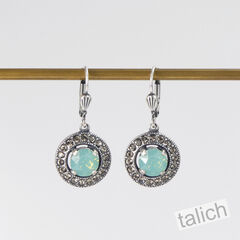 Catherine Popesco Antique Silver Halo Crystals Round Drop Earrings in Pacific Opal - product images 1 of 5