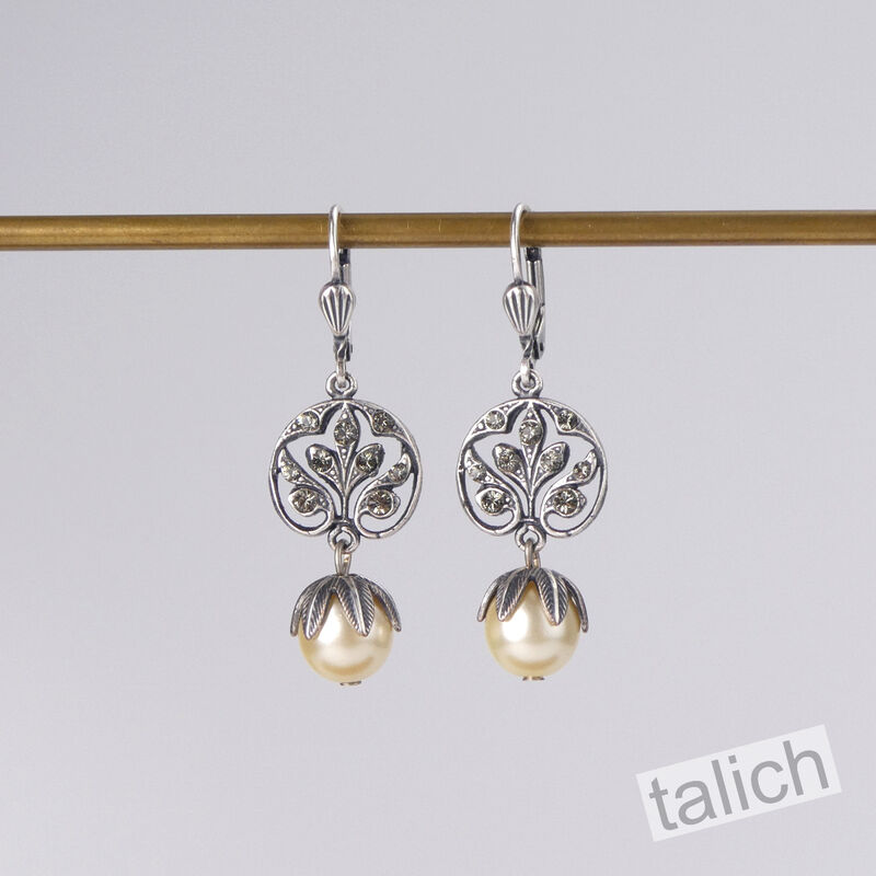 Catherine Popesco Antique Silver Vintage Vine Pearl Dangle Earrings - product image 