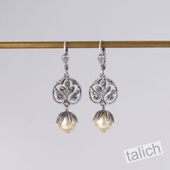 Catherine Popesco Antique Silver Vintage Vine Pearl Dangle Earrings - product images 1 of 5
