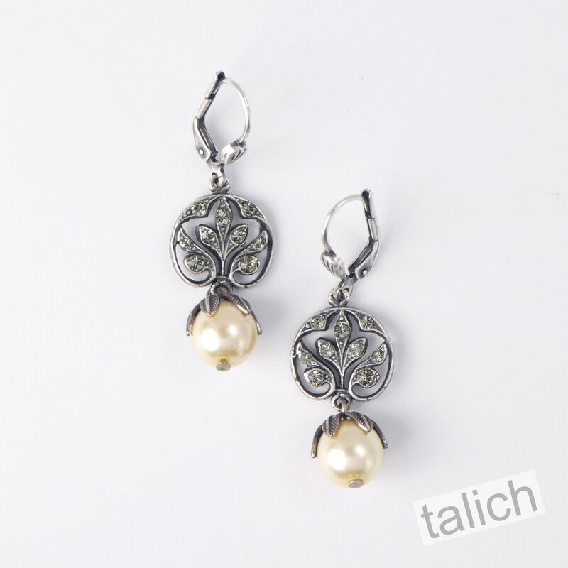Catherine Popesco Antique Silver Vintage Vine Pearl Dangle Earrings - product image 