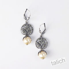 Catherine Popesco Antique Silver Vintage Vine Pearl Dangle Earrings - product images 2 of 5