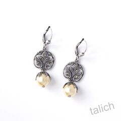 Catherine Popesco Antique Silver Vintage Vine Pearl Dangle Earrings - product images 3 of 5