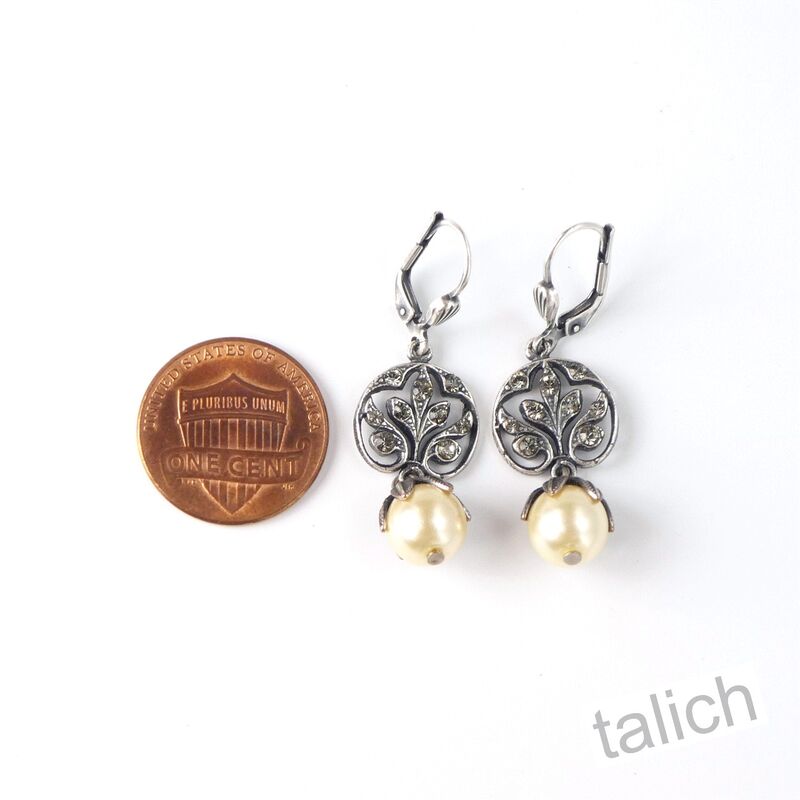 Catherine Popesco Antique Silver Vintage Vine Pearl Dangle Earrings - product image 