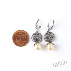 Catherine Popesco Antique Silver Vintage Vine Pearl Dangle Earrings - product images 5 of 5