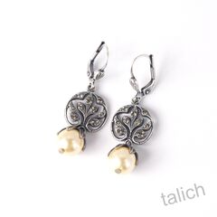 Catherine Popesco Antique Silver Vintage Vine Pearl Dangle Earrings - product images 4 of 5