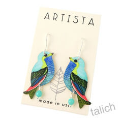 Artista Earrings - Blue Bird with Beads - product images 1 of 4