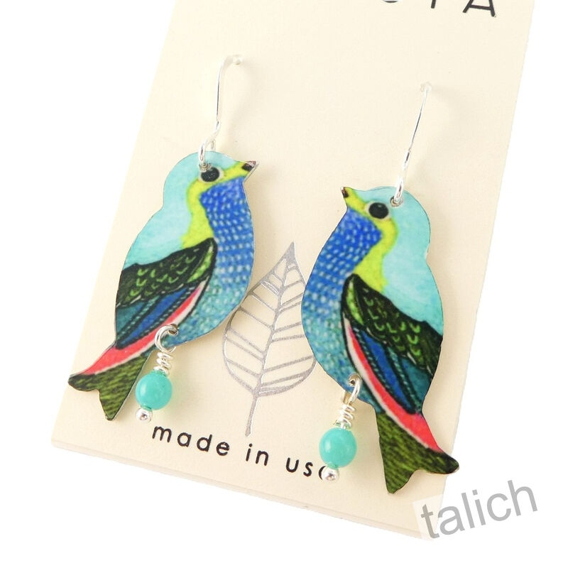 Artista Earrings - Blue Bird with Beads - product image 