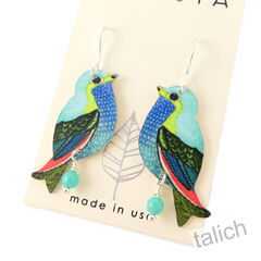 Artista Earrings - Blue Bird with Beads - product images 2 of 4