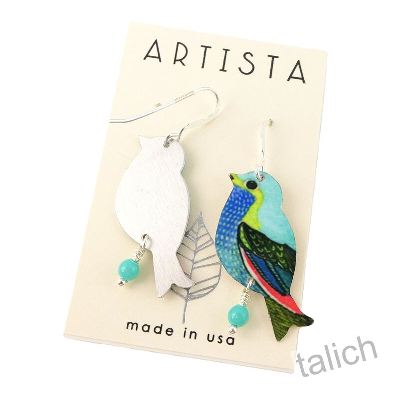 Artista Earrings - Blue Bird with Beads - product image 