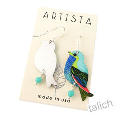 Artista Earrings - Blue Bird with Beads - product images 3 of 4