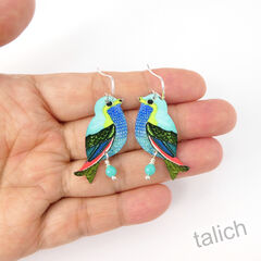 Artista Earrings - Blue Bird with Beads - product images 4 of 4