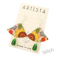 Artista Earrings - 'Flower Sonnet' Retro Floral Fan with Bead - product images 1 of 4
