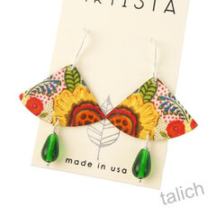 Artista Earrings - 'Flower Sonnet' Retro Floral Fan with Bead - product images 2 of 4