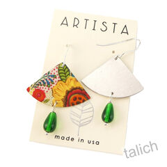 Artista Earrings - 'Flower Sonnet' Retro Floral Fan with Bead - product images 3 of 4