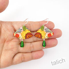 Artista Earrings - 'Flower Sonnet' Retro Floral Fan with Bead - product images 4 of 4
