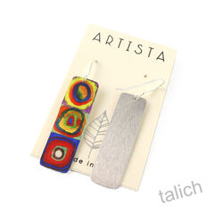 Artista Earrings - Kandinsky Squares with Circles Multicolor Rectangle - product images 3 of 4