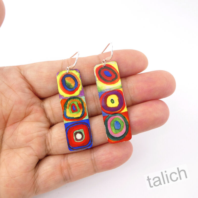 Artista Earrings - Kandinsky Squares with Circles Multicolor Rectangle - product image 