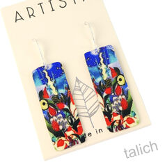 Artista Earrings - 'Collage' Multicolor Abstract Art Rectangle - product images 2 of 4
