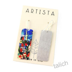 Artista Earrings - 'Collage' Multicolor Abstract Art Rectangle - product images 3 of 4