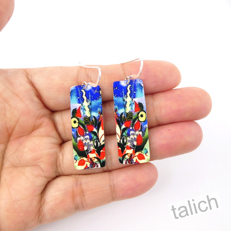 Artista Earrings - 'Collage' Multicolor Abstract Art Rectangle - product image 