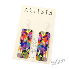 Artista Earrings - 'Orchid' Multicolor Abstract Floral Art Rectangle - product images 1 of 4