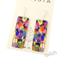 Artista Earrings - 'Orchid' Multicolor Abstract Floral Art Rectangle - product images 2 of 4