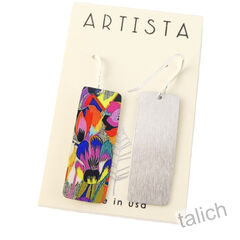 Artista Earrings - 'Orchid' Multicolor Abstract Floral Art Rectangle - product images 3 of 4