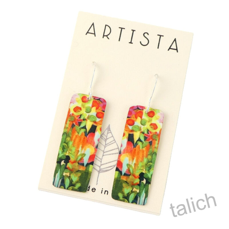 Artista Earrings - 'Mellow Meadow' Multicolor Floral Art Rectangle - product image 