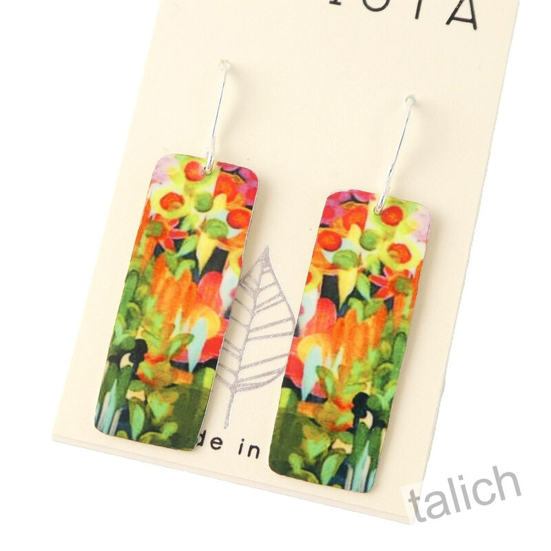 Artista Earrings - 'Mellow Meadow' Multicolor Floral Art Rectangle - product image 