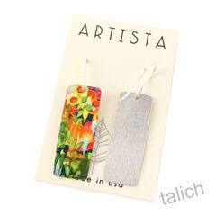 Artista Earrings - 'Mellow Meadow' Multicolor Floral Art Rectangle - product images 3 of 4